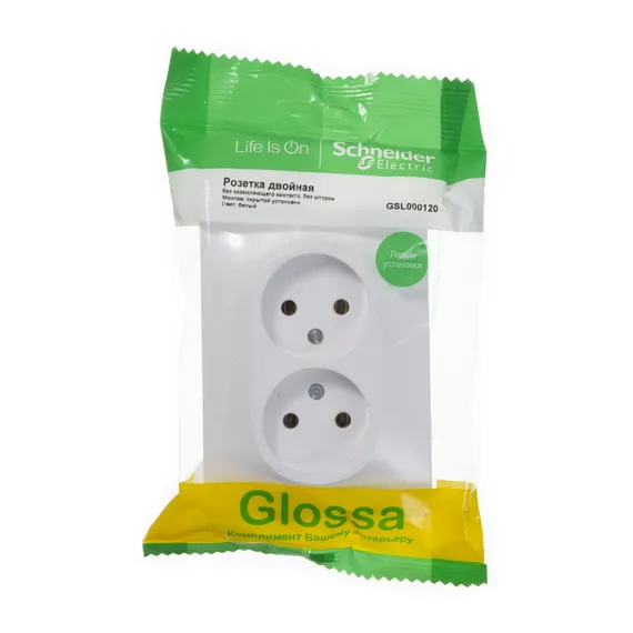 Розетка двойная без заземления Systeme Electric Glossa Белый GSL000120