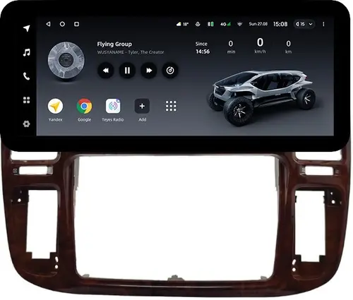 Магнитола для Toyota Land Cruiser 100, Lexus LX470 1998-2002 (кондиционер или климат внизу, рамка дерево) - Teyes LUX ONE ROUND монитор 12.3" 2K QLED на Android 10, Быстрая, CarPlay, 4G SIM-слот