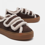 Замшевые кеды INUIKII Shearling low velcro brown на меху
