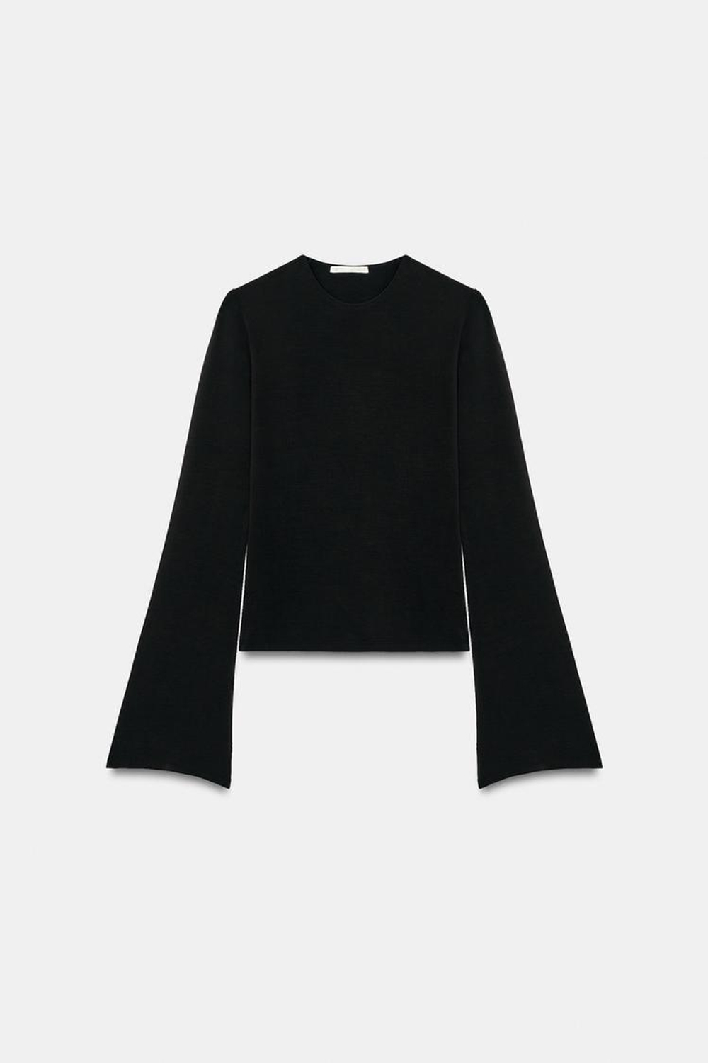 ZARA ФУТБОЛКА С ШИРОКИМИ ДЛИННЫМИ РУКАВАМИ, ЧЕРНЫЙ