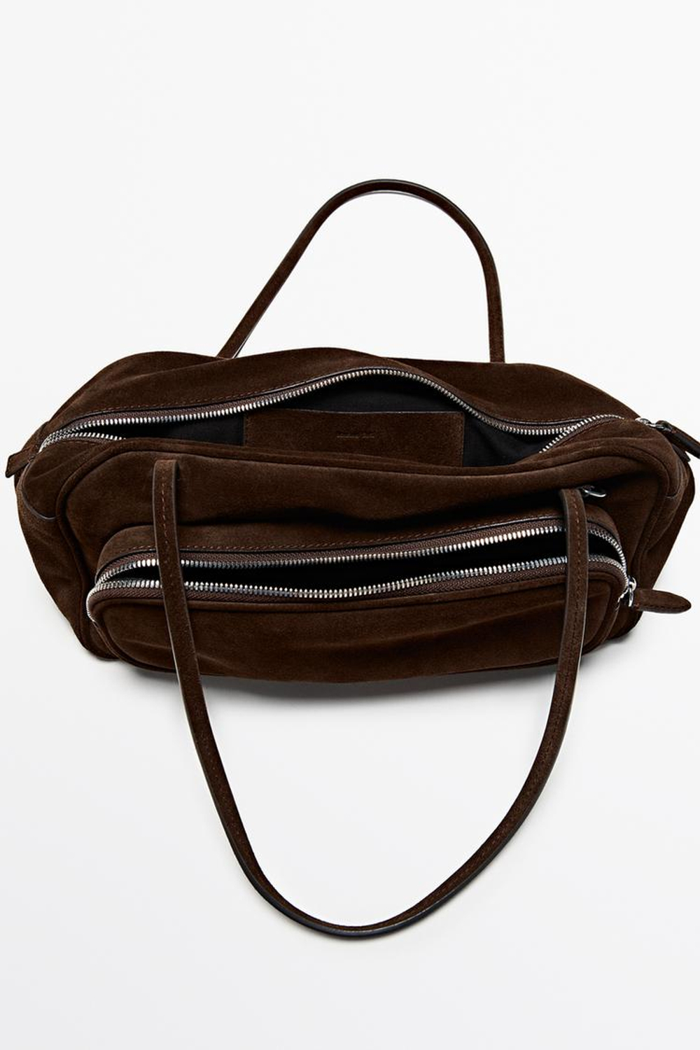 Massimo Dutti Средняя замшевая сумка, темно-коричневый