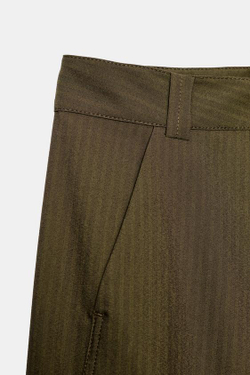 ZARA БРЮКИ BARREL В ПОЛОСКУ, ХАКИ