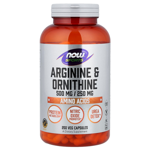 NOW Foods, Sports, аргинин и орнитин, 250 растительных капсул