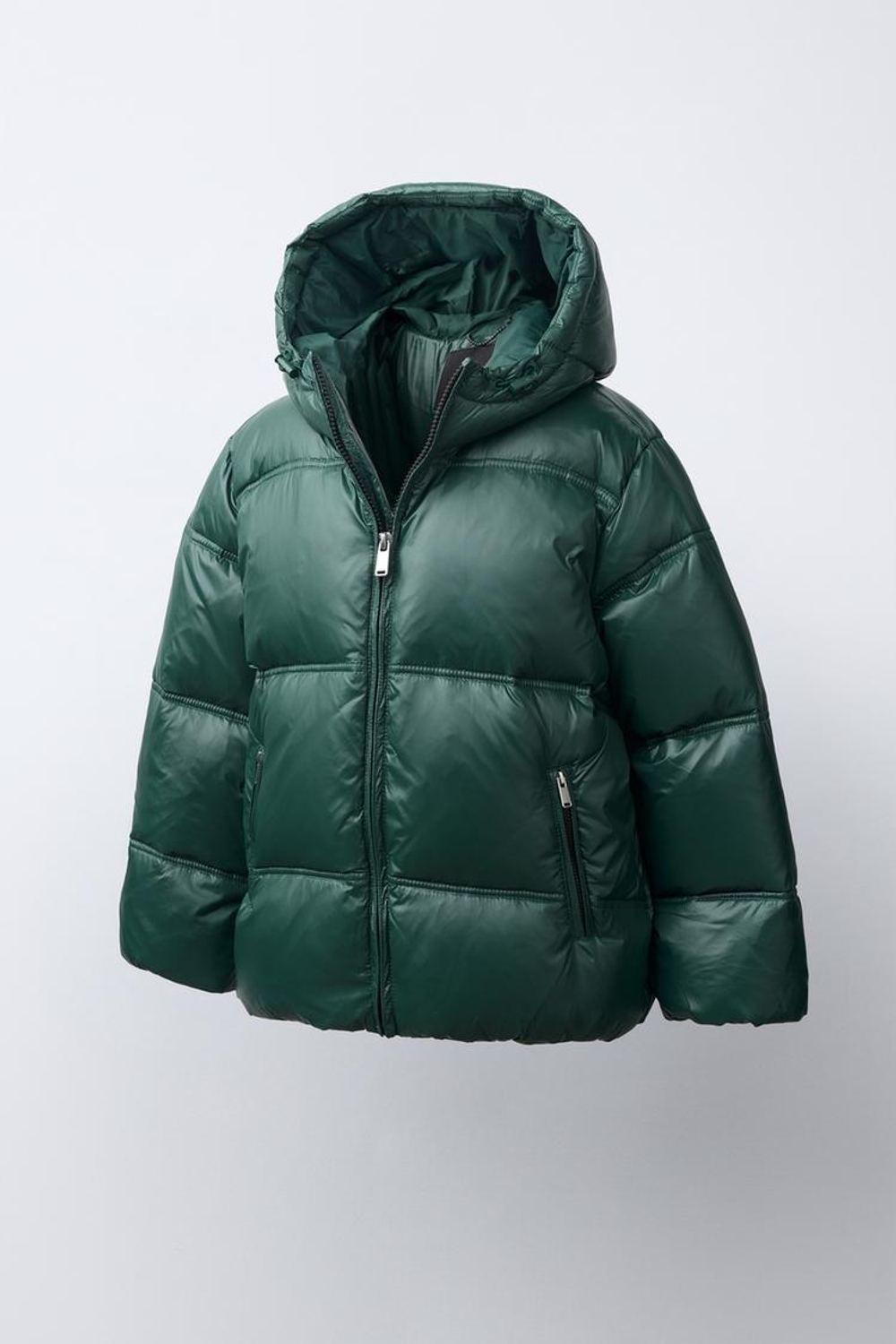 ZARA БЛЕСТЯЩИЙ ПУХОВИК 50% ПЕРА И 50% ПУХА WATER REPELLENT, ОЛИВКОВЫЙ