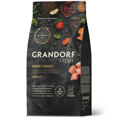Сухой корм GRANDORF FRESH CAT Turkey беззерновой, индейка с бататом для взрослых кошек, диетическая формула для особо аллергичных кошек 2кг