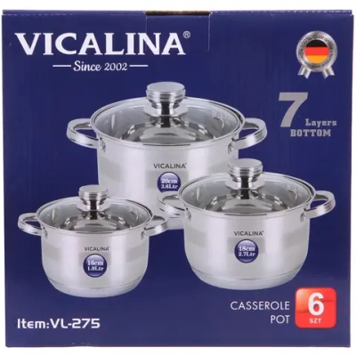 Набор посуды из нержавеющей стали VICALINA 3 предмета (3 кастрюли 1,9л, 2,6л, 3,7л) VL-275