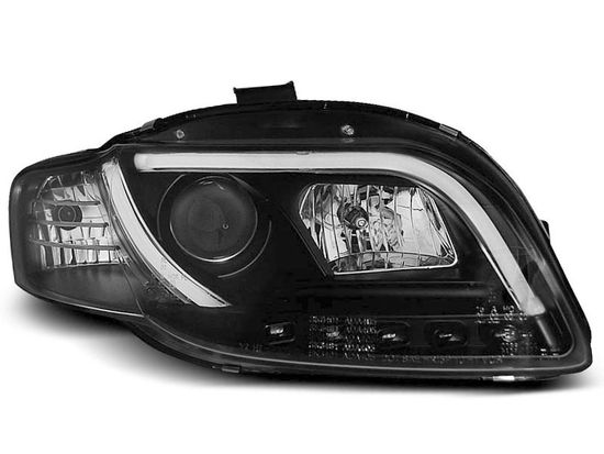 Передние фары Audi A4 B7 led tube lights black tru drl