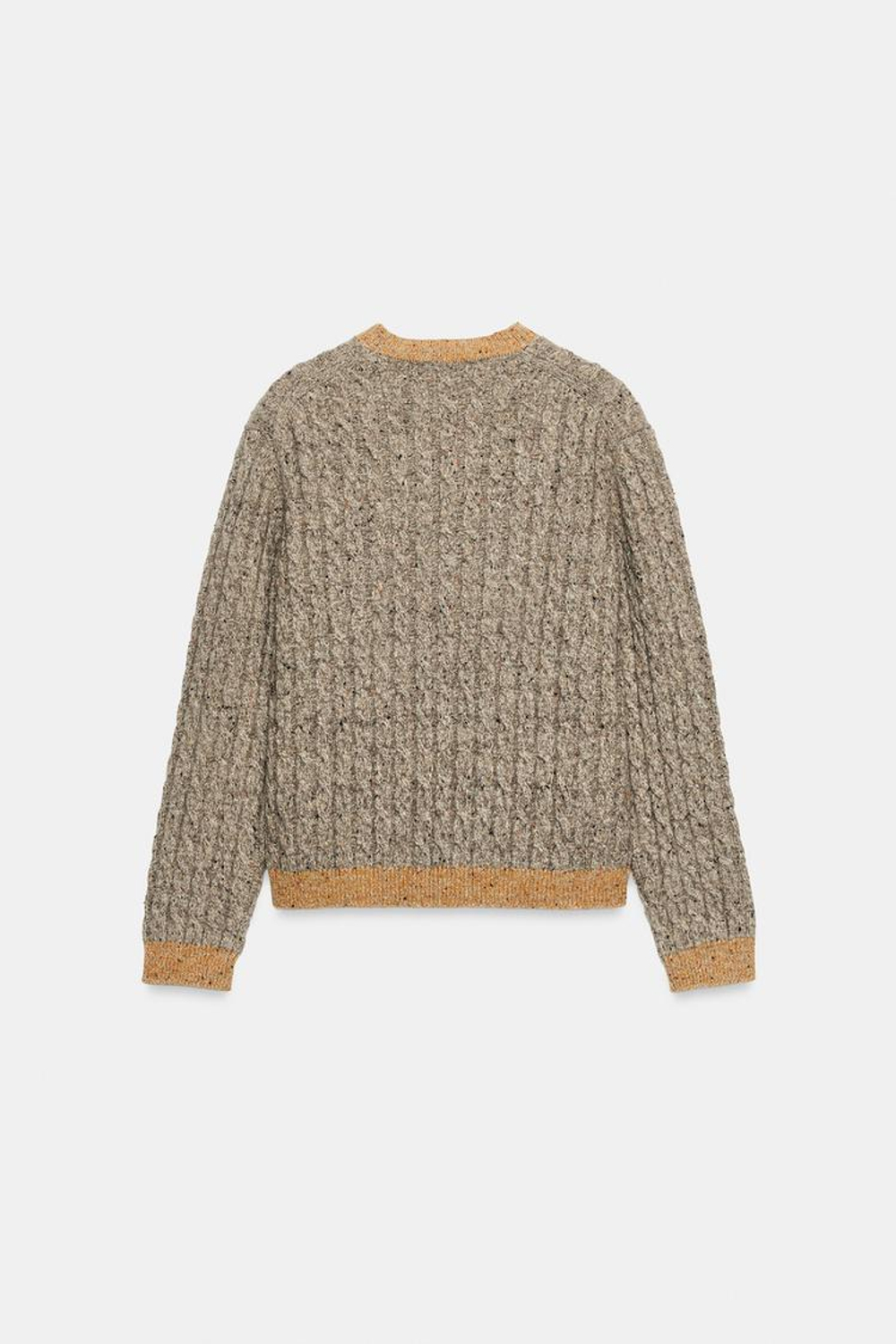 ZARA ШЕРСТЯНОЙ КАРДИГАН С УЗОРОМ "КОСЫ", СЕРОВАТО-КОРИЧНЕВЫЙ