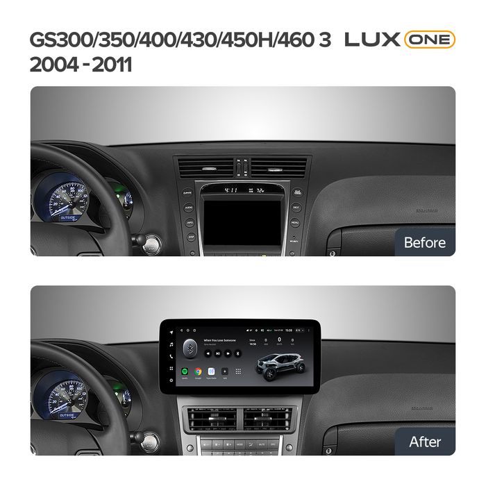 Магнитола для Lexus GS S190 2005-2012 (ШГУ цветной) - Teyes LUX ONE 360 монитор 12.3" 2K QLED на Android 10, Быстрая, CarPlay, 4G SIM-слот, 4 камеры в комплекте