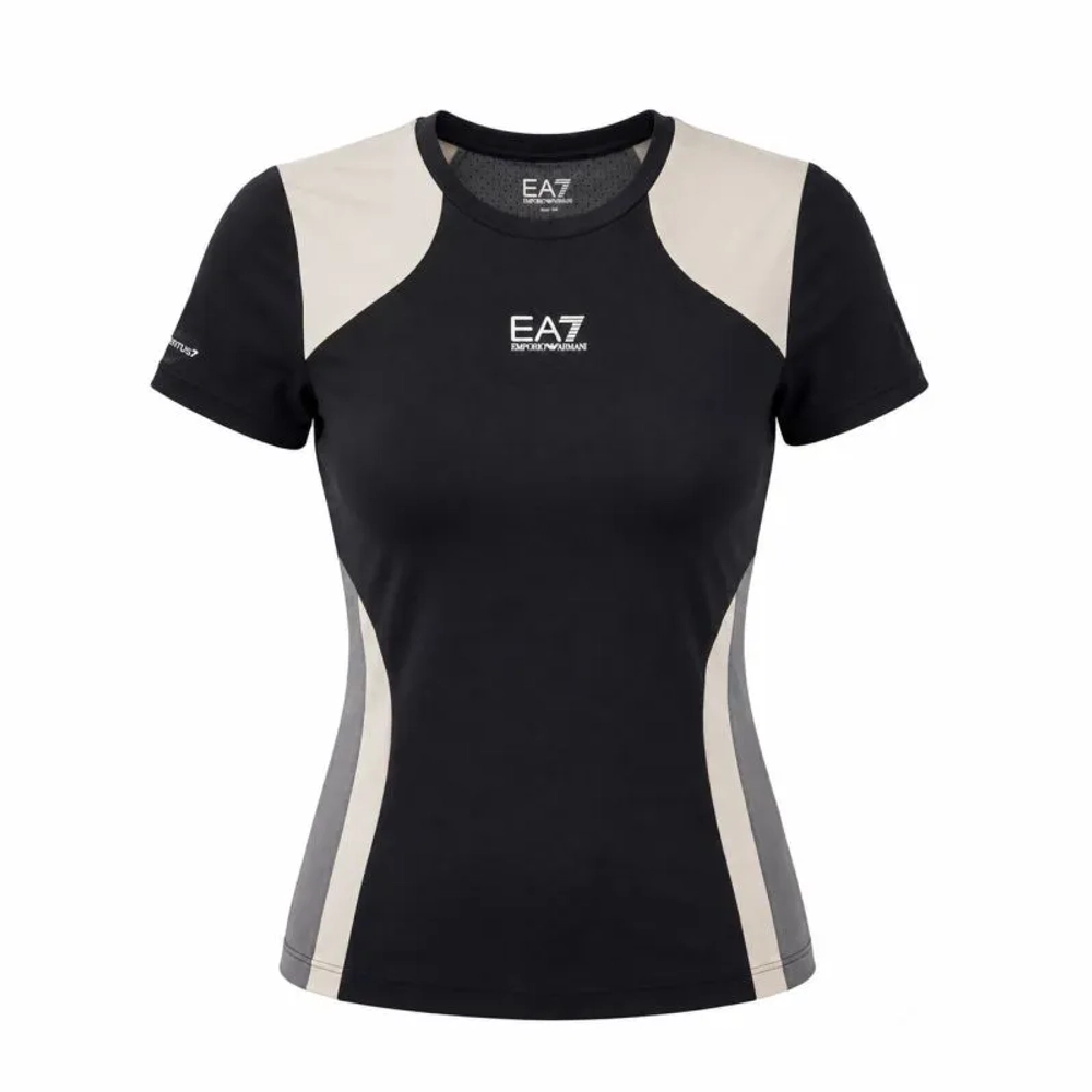 Женская теннисная футболка EA7 Woman Jersey - black/butter/asphalt