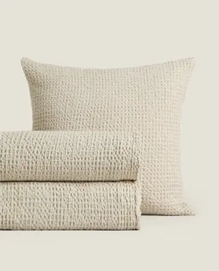 ZARA HOME ВАФЕЛЬНОЕ ПОКРЫВАЛО, СЕРЫЙ