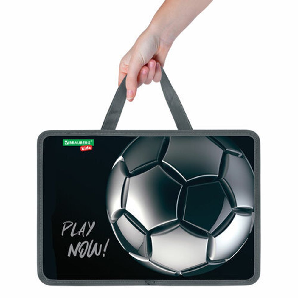 Папка на молнии с ручками BRAUBERG KIDS А4, 1 отделение, пластик, 100 мм, "Score ball", 272118