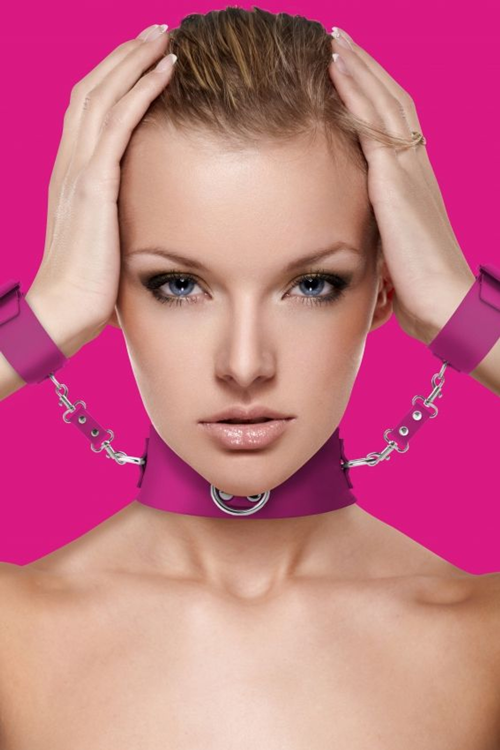 Розовый ошейник с наручниками Collar with Cuffs (Цвет: розовый)