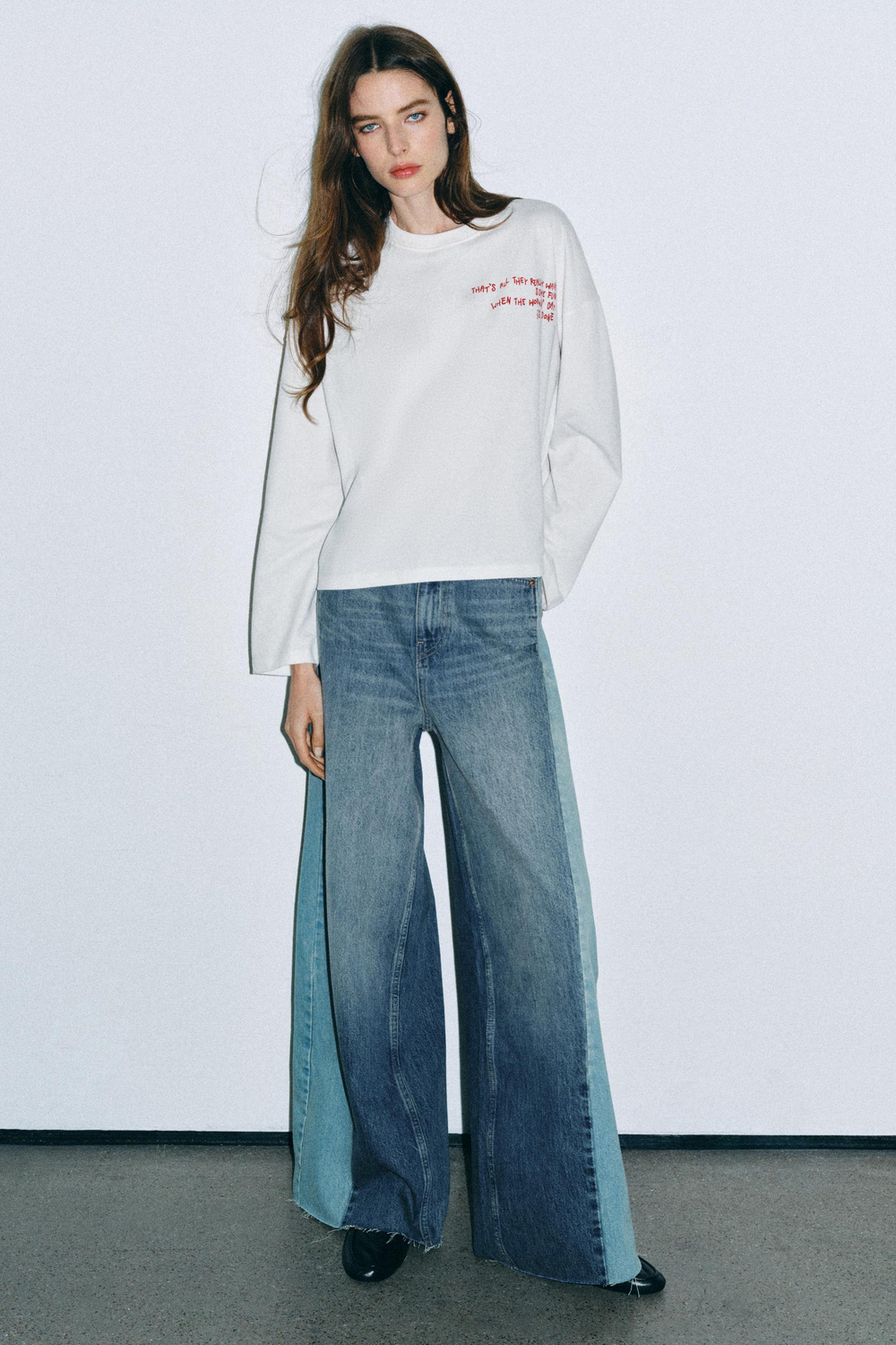 ZARA ФУТБОЛКА ОВЕРСАЙЗ С НАДПИСЬЮ, БЕЛЫЙ