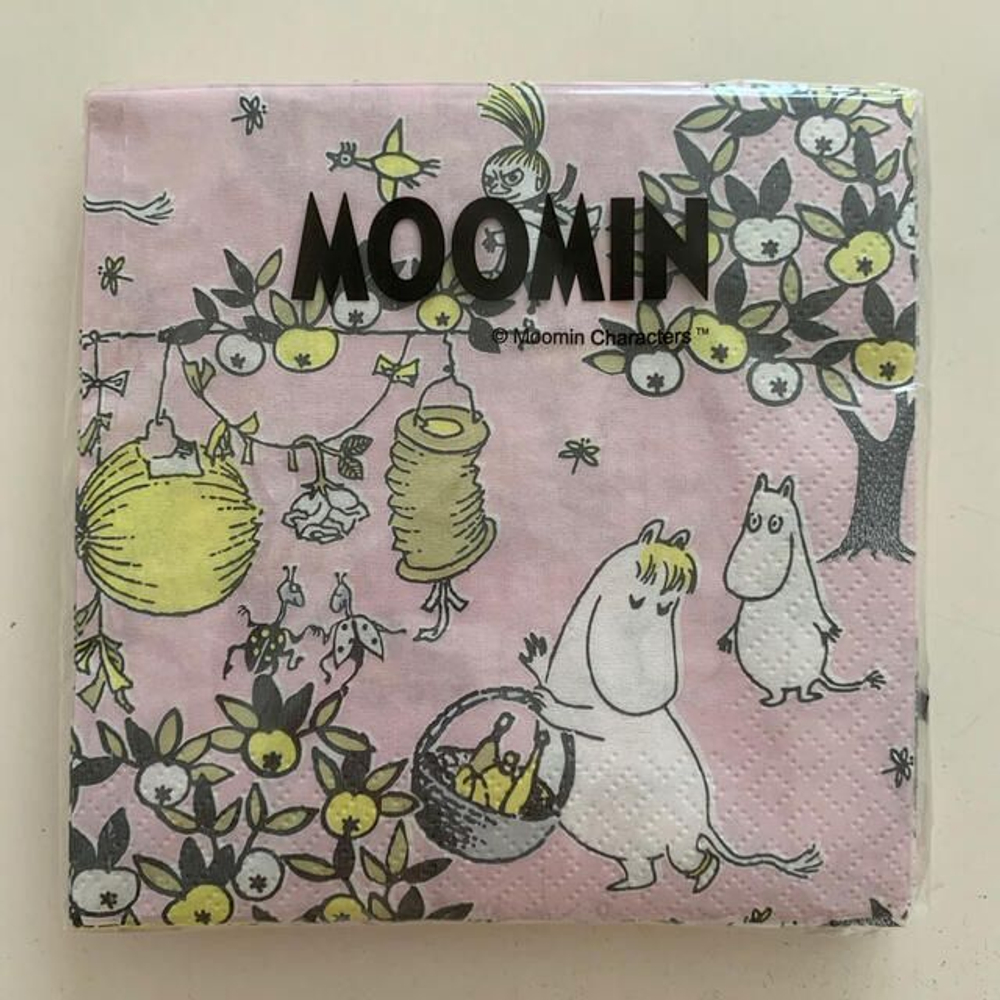 Салфетки бумажные Moomin, розового цвета 24х24 см, в упаковке 20 салфеток, (из Финляндии)