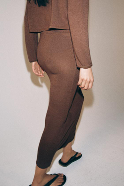 ZARA ДЛИННАЯ ЮБКА ПРЯМОГО КРОЯ, КОРИЧНЕВЫЙ