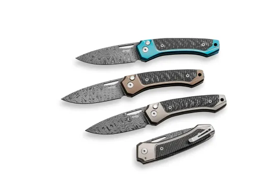 Нож складной Lion Steel Twain Damascus TW D GY - дамасская сталь, синий титан на рукояти