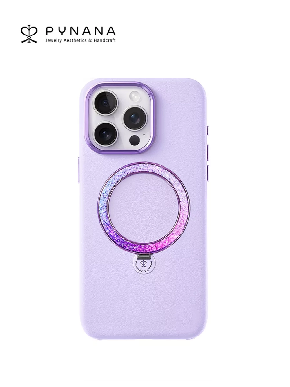 Чехол PYNANA для iPhone 15 PRO MAX кожа, австрийский хрусталь, нежно-фиолетовый