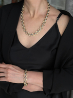 Колье цепь из круглых звеньев с насечками с глянцевыми перемычками, биколор золото и серебро
