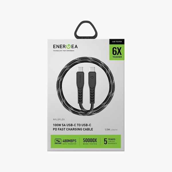Кабель Energea NyloFlex, USB-C to USB-C 5A 1.5M, Черный | Black