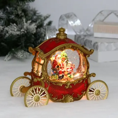Сувенир с подсветкой «Сказочная карета» 26*11*20 см (8 мелодий, USB + батарейки, подсветка, парящий снег), Красный