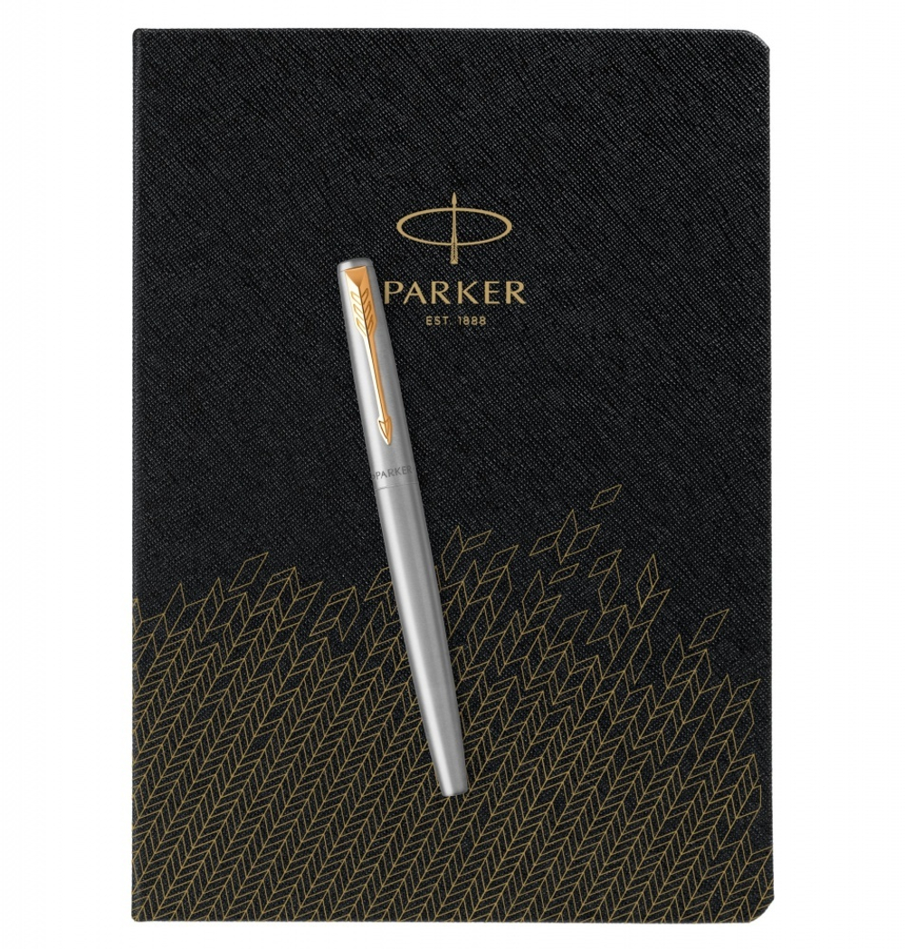Подарочный набор: Ручка перьевая Parker Jotter Stainless Steel GT, Mblue и Ежедневник  недатированный, чёрный