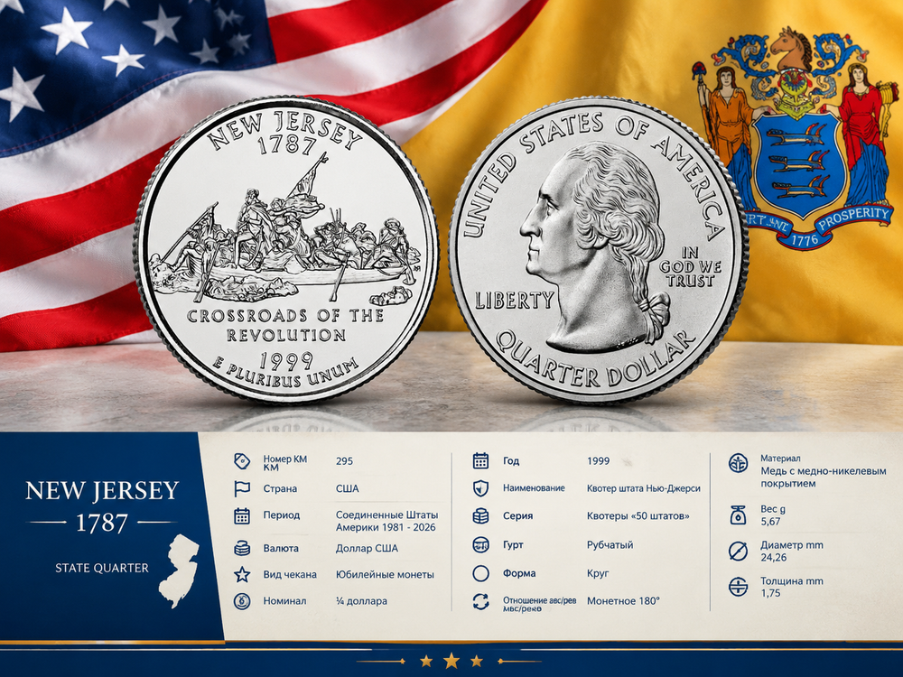 США 25 центов, 1999 P Штат Нью-Джерси XF