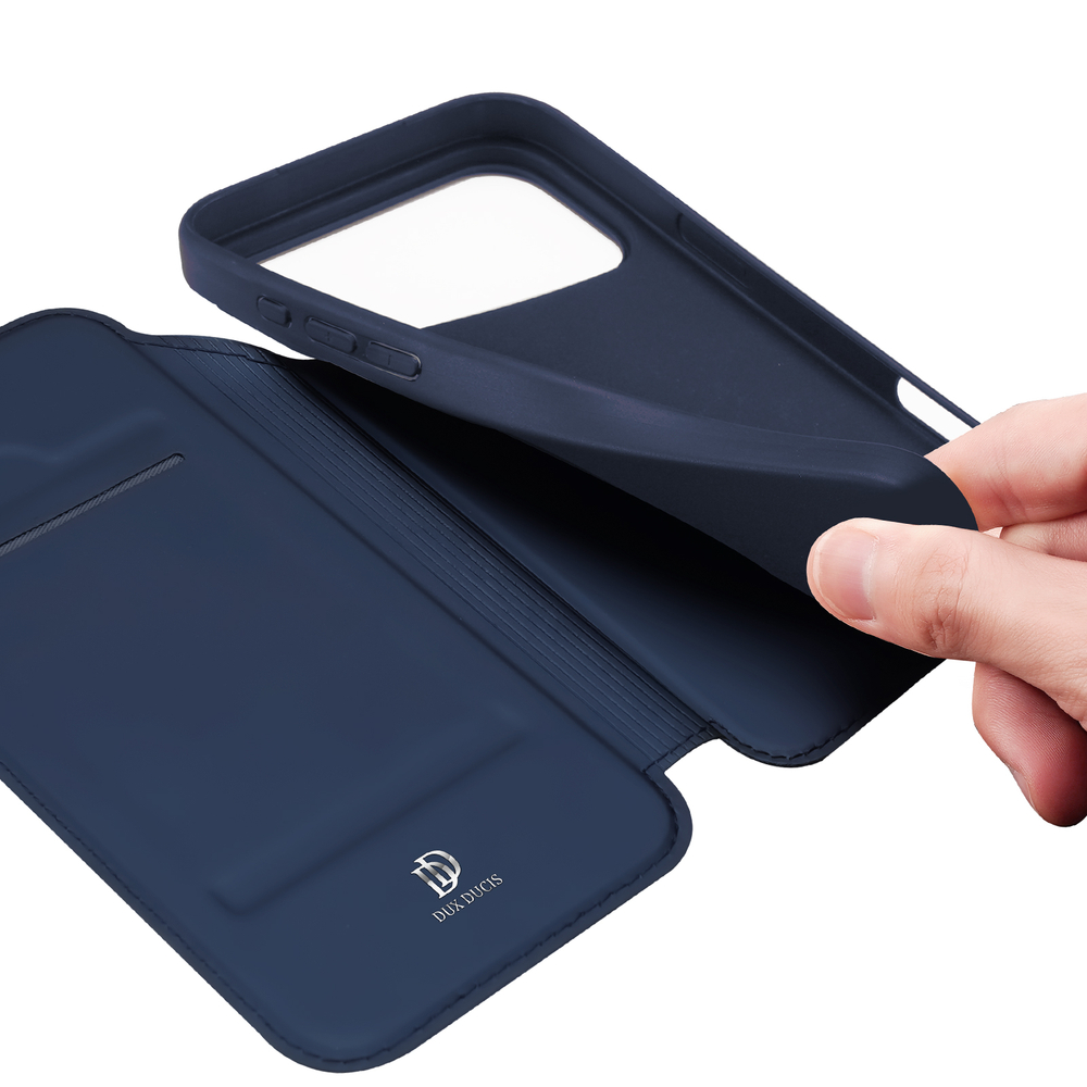 Чехол книжка синего цвета для смартфона iPhone 18 Pro Max и 17 Pro Max, серия Skin Pro Series от Dux Ducis