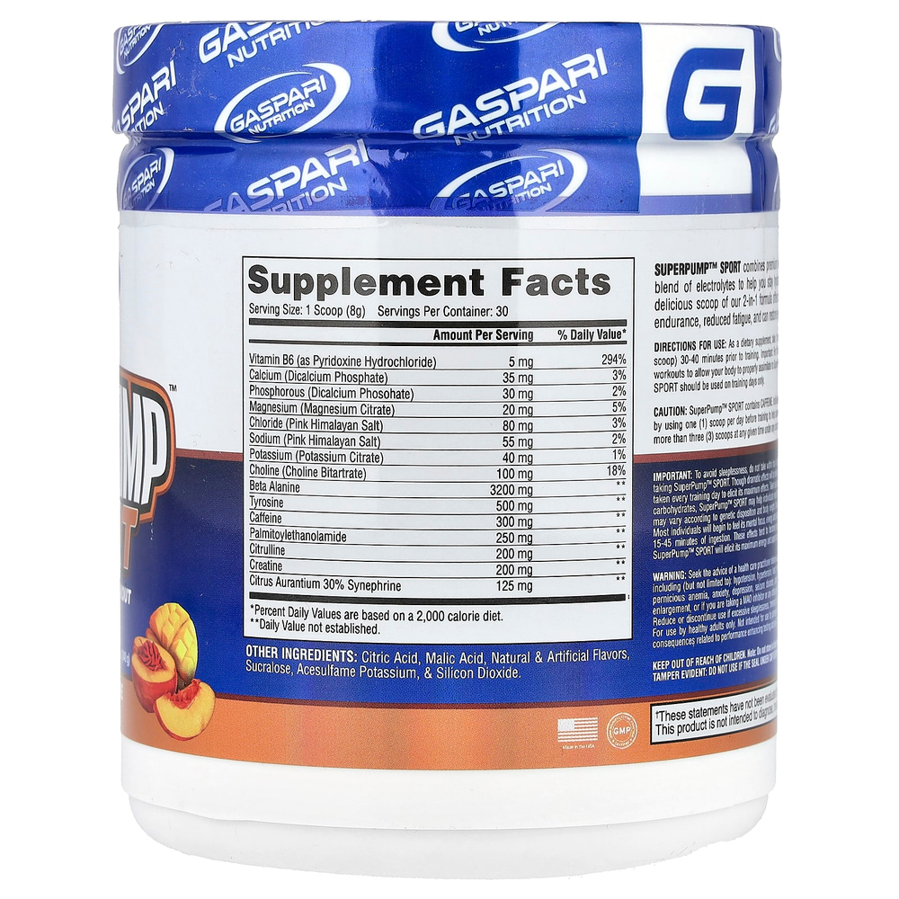 Gaspari Nutrition, SuperPump ™ Sport, увлажняющее средство перед тренировкой, нектарин из манго, 240 г (8,47 унции)