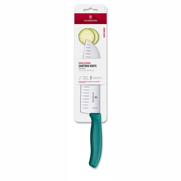Цена наНож кухонный Сантоку Victorinox Swiss Classic 17 см, нержавеющая сталь, рукоять пластик, зеленый