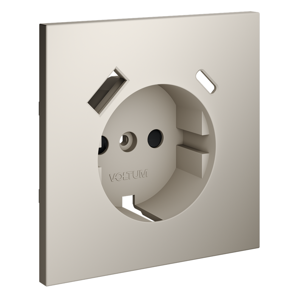 Накладка для розетки с заземлением и защитными шторками, с USB A+C, (кашемир) Voltum S70 VLS001003