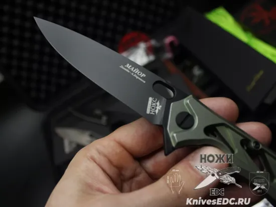 Нож складной НОКС Майор Black сталь M390, зеленый Титан 328-159506