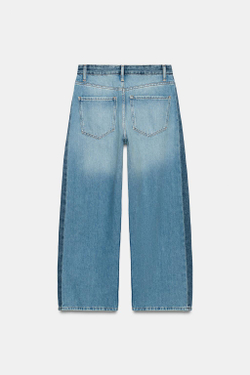 ZARA ДЖИНСЫ ANKLE RELAXED СО СРЕДНЕЙ ПОСАДКОЙ И ПЭЧВОРКОМ — ZW COLLECTION, СИНИЙ