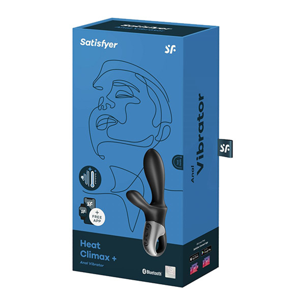 Черный анальный вибратор с функцией нагрева 20,6см Satisfyer Heat Climax+