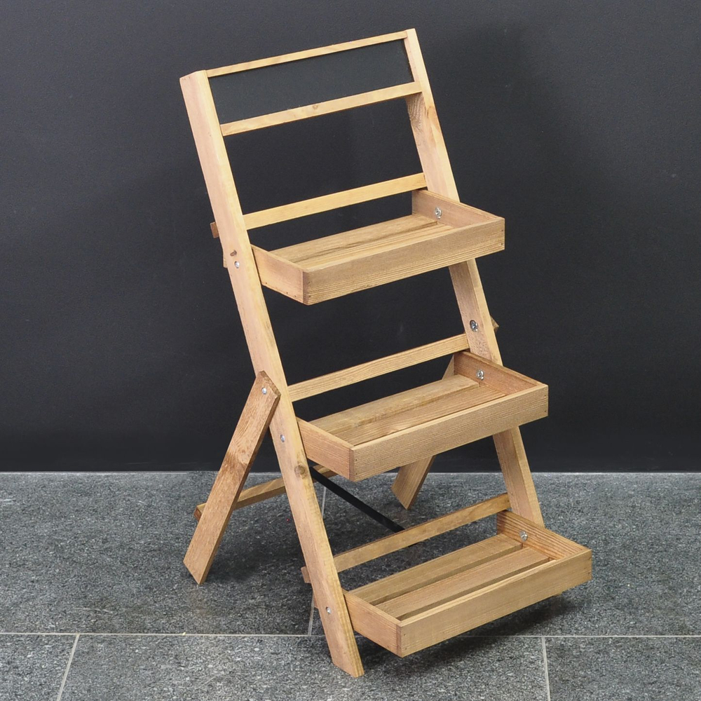 Этажерка для цветов 3 яруса, 35×17×78, грифельная доска, массив сосны, коричневый бейц