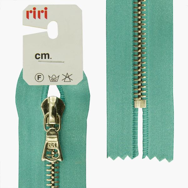 Молния металл RIRI Т6 (6 мм) 1 зам., н/раз., 16 см, Ni, атласная тесьма, цв.5859, бирюзовый, 1 шт
