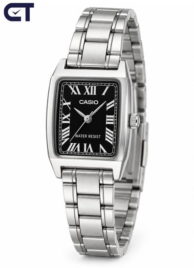 CASIO LTP-V007D-1B CASIO Collection женские наручные часы — чёрный циферблат, прямоугольный корпус и стальной браслет