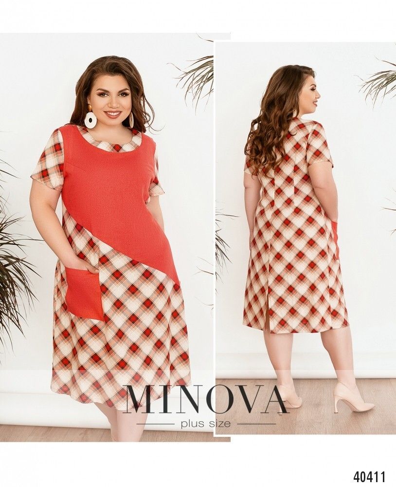 Платье 435-коралловая-клетка Minova Платье 435-коралловая-клетка Minova