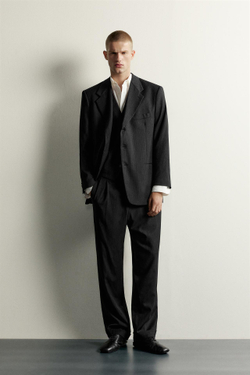 ZARA БРЮКИ RELAXED FIT В ПОЛОСКУ, ЧЕРНЫЙ