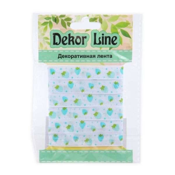 Лента репсовая (в рубчик) Землянички, 10 мм, 3м, голубой