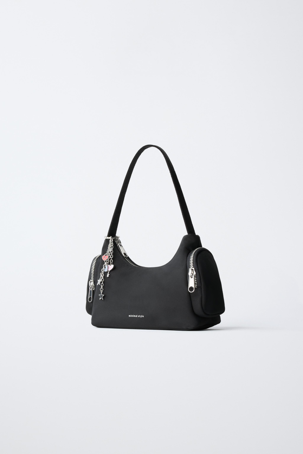 ZARA СУМКА НА ПЛЕЧО С ПОДВЕСКАМИ, ЧЕРНЫЙ