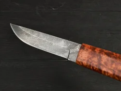 Нож шейный Ханты-Манси, дамасская сталь, рукоять мореная карельская берёза