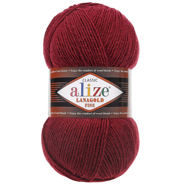 Пряжа Alize (Ализе) Lana Gold Fine / уп.5 мот. по 100 г, 390м, 057 бордовый A