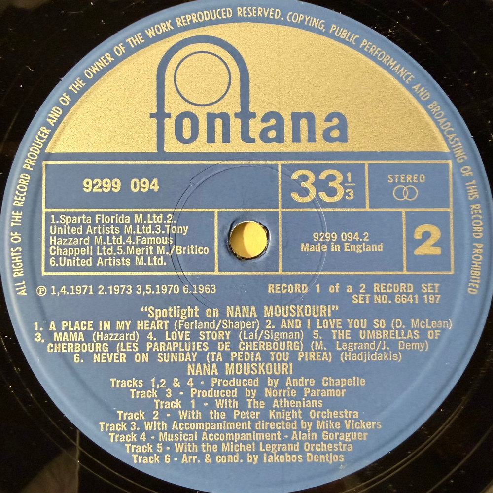 Nana Mouskouri ‎– Spotlight On Nana Mouskouri 2LP (Англия 1976г.)