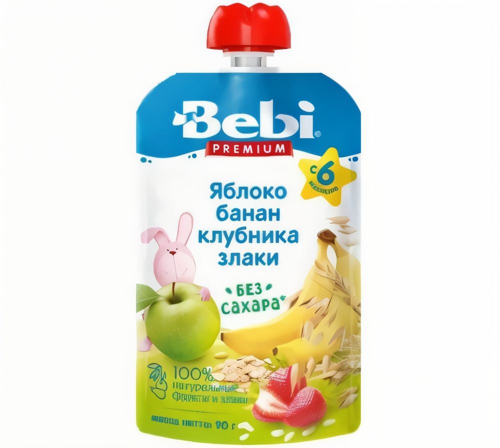 Каша молочная Bebi Премиум Яблоко-банан-клубника-злаки 90гр