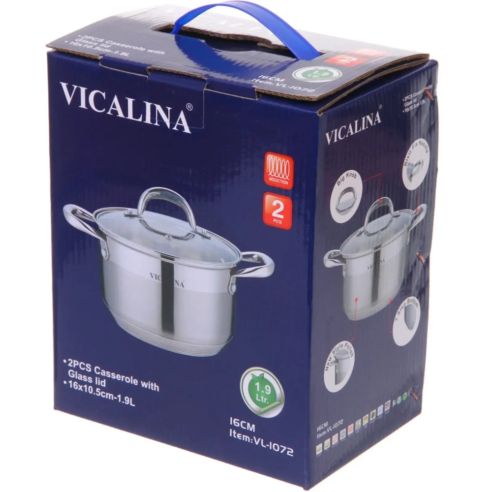 Кастрюля из нержавеющей стали VICALINA 1,9л, индукция, VL-1072