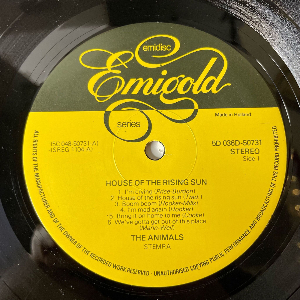 Винтажная виниловая пластинка LP The Animals House Of The Rising Sun (Holland 1980)
