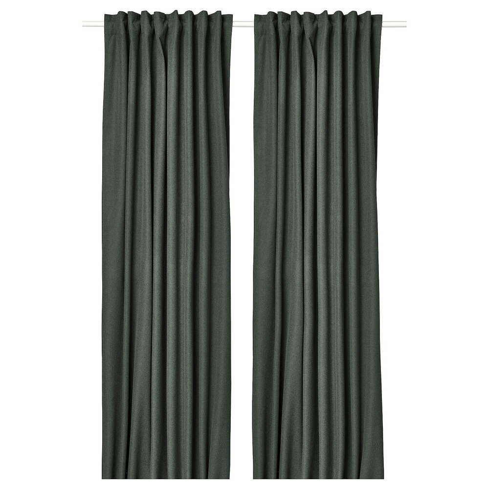IKEA ROSENMANDEL  (ИКЕА РОСЕНМАНДЕЛ)  -  Шторы блэкаут, пара, на ленте/темно-зеленый, 135x300 см