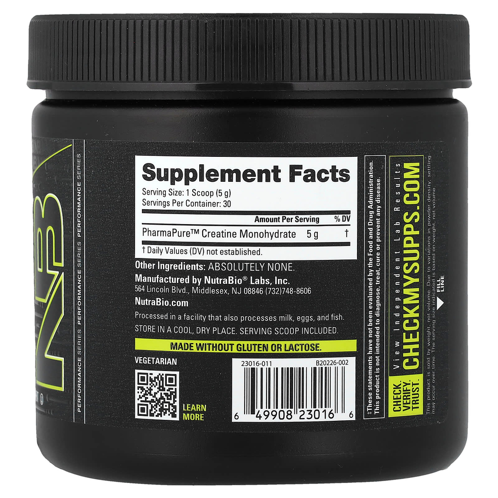 NutraBio, Performance, микронизированный моногидрат креатина, 150 г (5,3 унции)