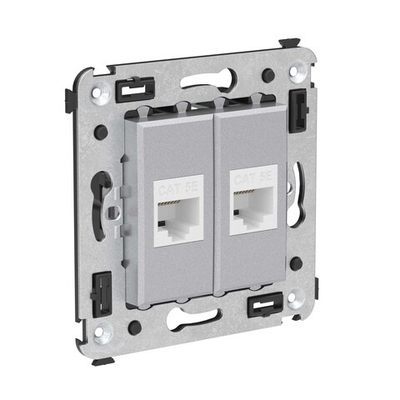 Компьютерная розетка RJ-45 без шторки в стену, кат.5е двойная, "Avanti", "Закаленная сталь"